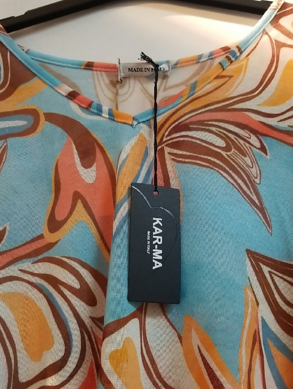 Karma Turquoise Multi-Color Abstract V-Neck Tunic - Picture 2 of 6